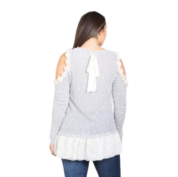 Floral Lace Sweater with Cut Out Sleeves Ribbon Back - Picture 2 of 4